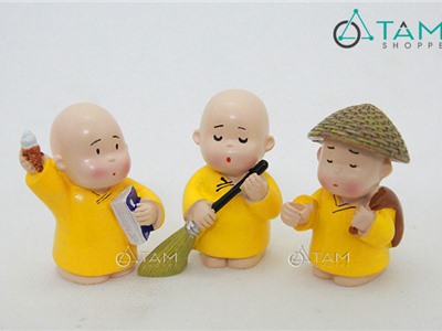 Bộ 3 tượng chú tiểu mini quét rác đi học số 27